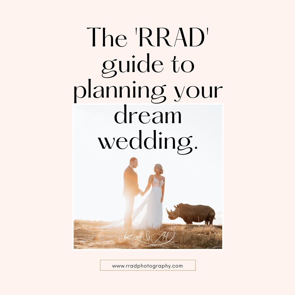 RRAD photography guide to planning your dream wedding with couple and rhino in golden field.