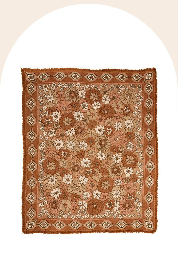 Brown floral rugs with diamond border patterns displayed in a sequence.