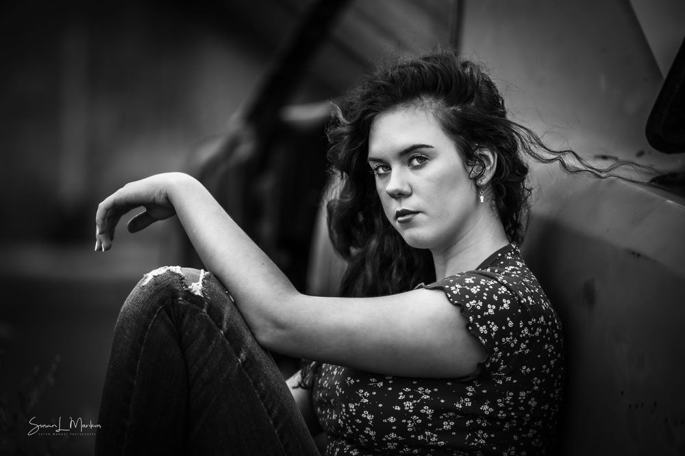 Black and white image of girl in Cloquet, Minnesota.