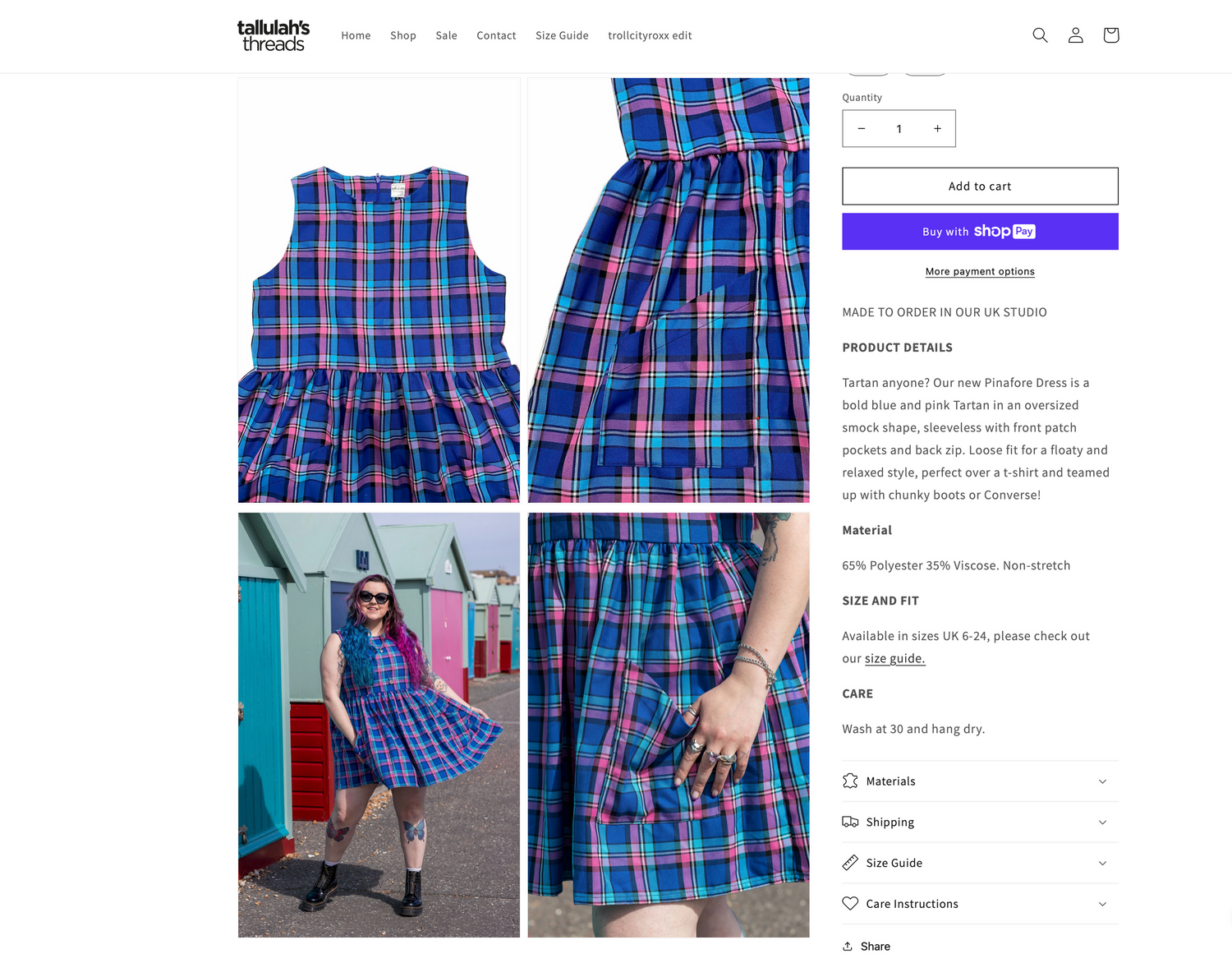 Screenshot of Amy Davies photography work on Tallulahs Threads website
