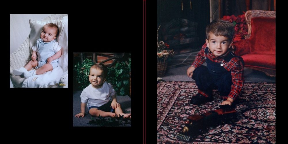 Vintage style triptych portrait collage on dark background.