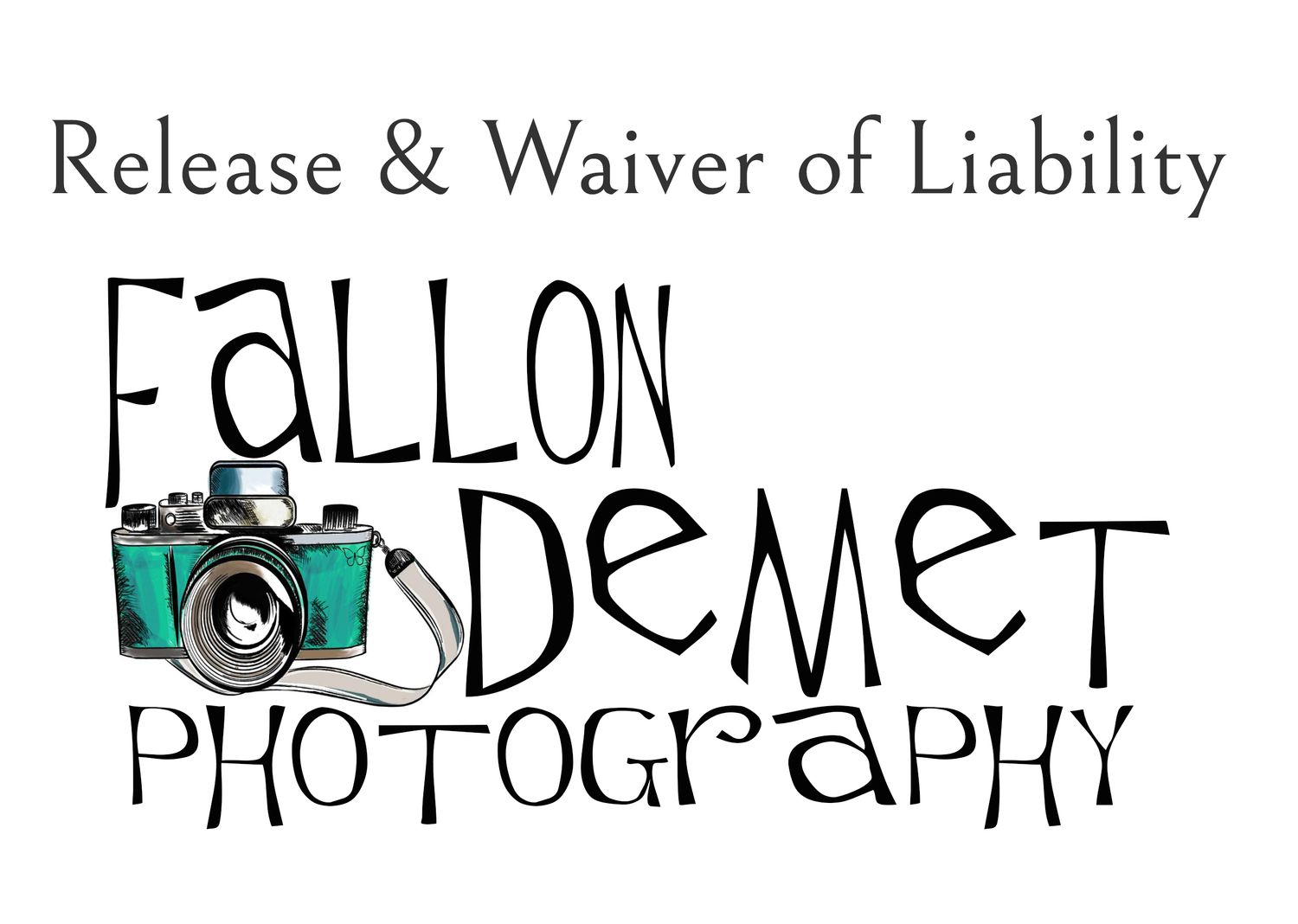 Photography business logo featuring a teal camera graphic and hand-drawn text style.