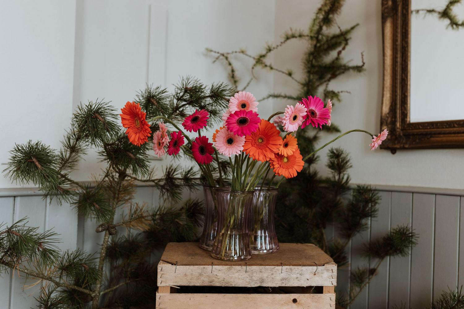 Orange and pink gerbera daisies wedding florals
