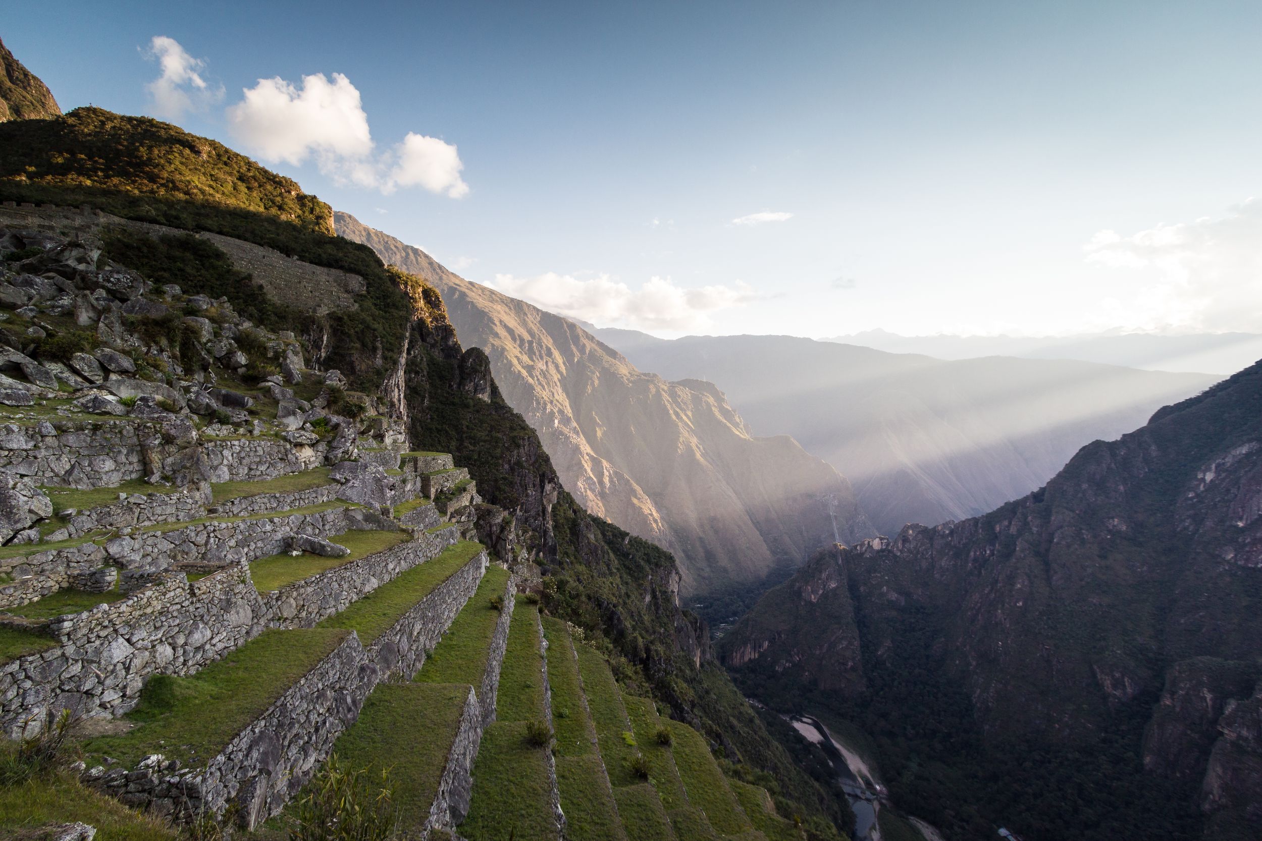 Sun rays on Machu Picchu.
