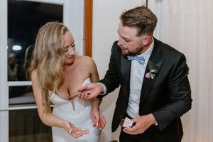 Cake cutting at wedding reception at Saraguay House in Halifax, Nova Scotia