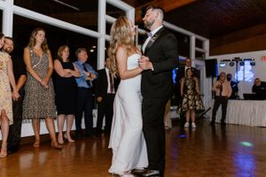 Bride and groom's first dance at wedding reception at Saraguay House in Halifax, Nova Scotia