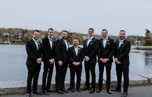 Wedding party photos in front of Dingle Tower at Sir Sandford Fleming Park, Halifax Nova Scotia