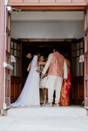 Bride and groom exit St. Thomas Aquinas Church as husband and wife, Halifax Nova Scotia