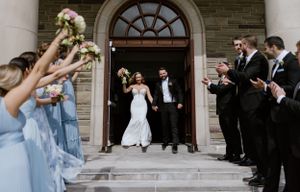 Bride and groom exit St. Thomas Aquinas Church as husband and wife, Halifax Nova Scotia
