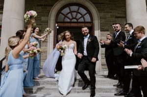 Bride and groom exit St. Thomas Aquinas Church as husband and wife, Halifax Nova Scotia