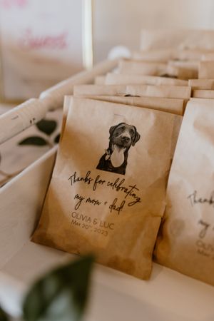Personalized wedding favours for wedding at Saraguay House in Halifax, Nova Scotia