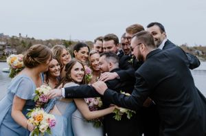 Wedding party photos in front of Dingle Tower at Sir Sandford Fleming Park, Halifax Nova Scotia