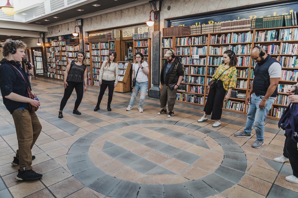 photo of a Galway international arts festival volunteers enjoying Silent disco in Galway streets