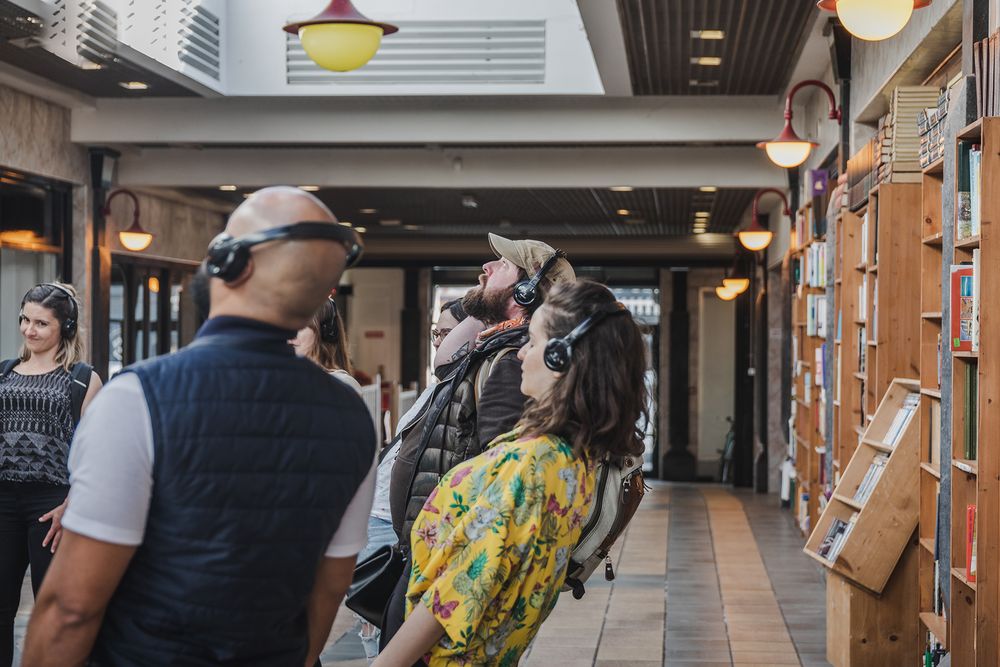 photo of a Galway international arts festival volunteers enjoying Silent disco in Galway streets