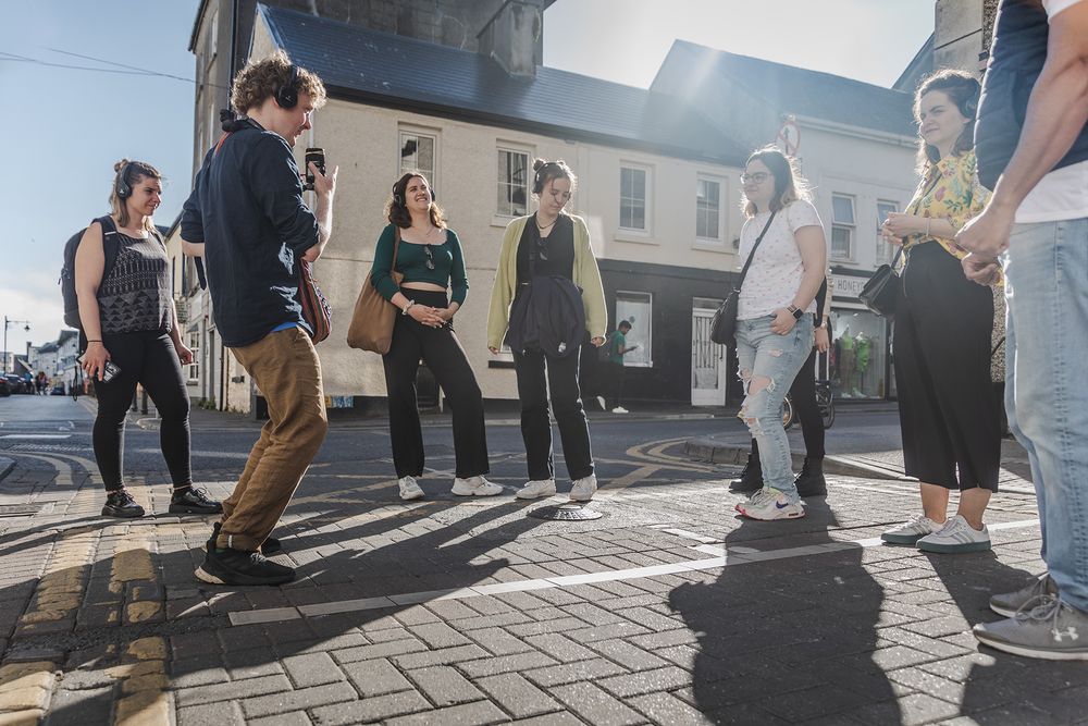 photo of a Galway international arts festival volunteers enjoying Silent disco in Galway streets
