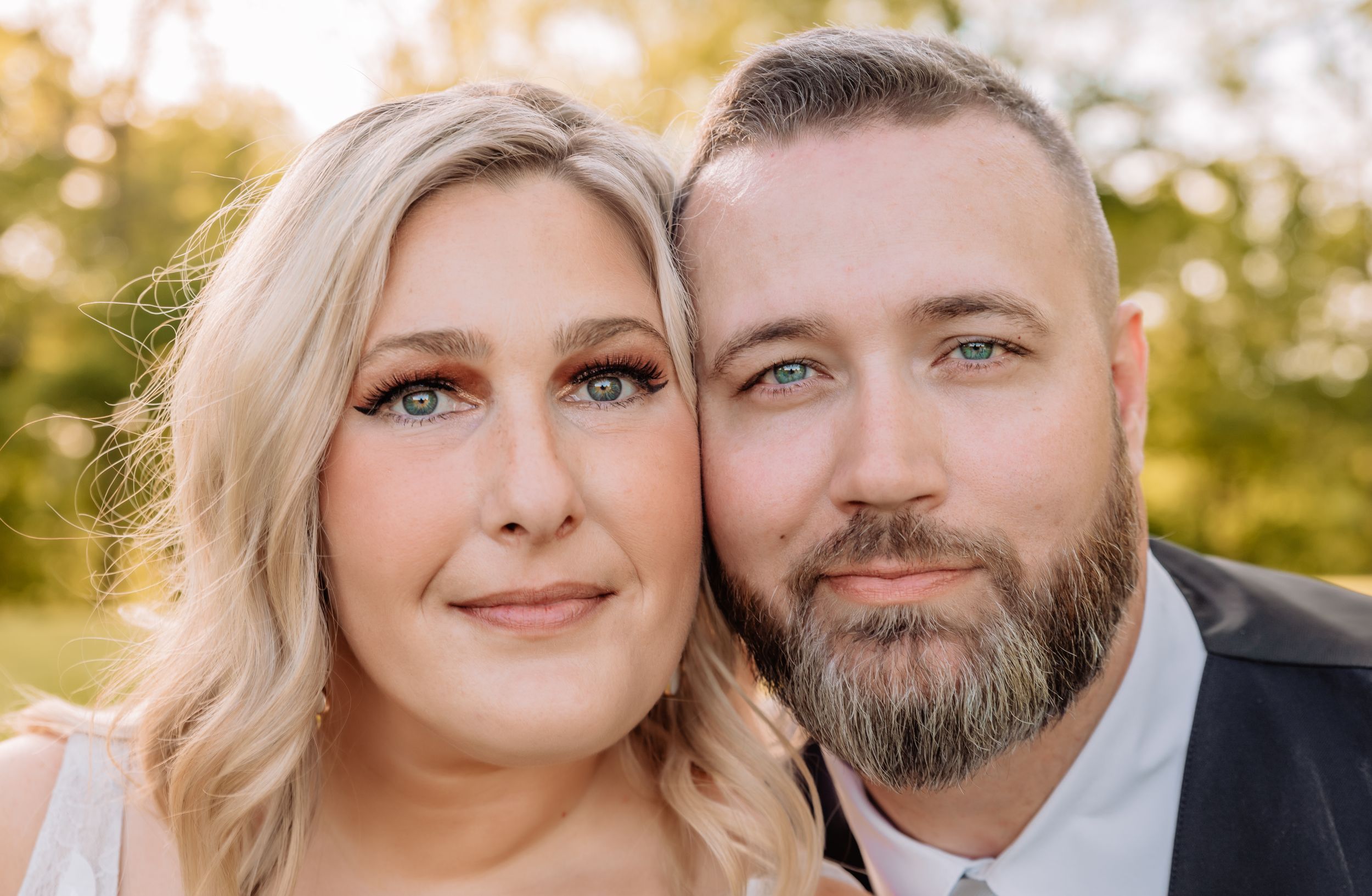 Close-up outdoor portraits with warm sunset lighting and natural expressions.