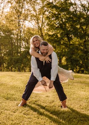Joyful outdoor photography sequence showing spontaneous moments in evening light.