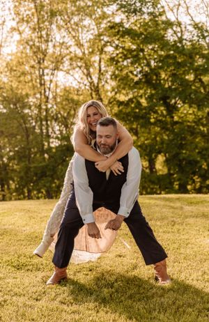 Fun and energetic outdoor photo sequence showing playful interactions in golden sunlight.