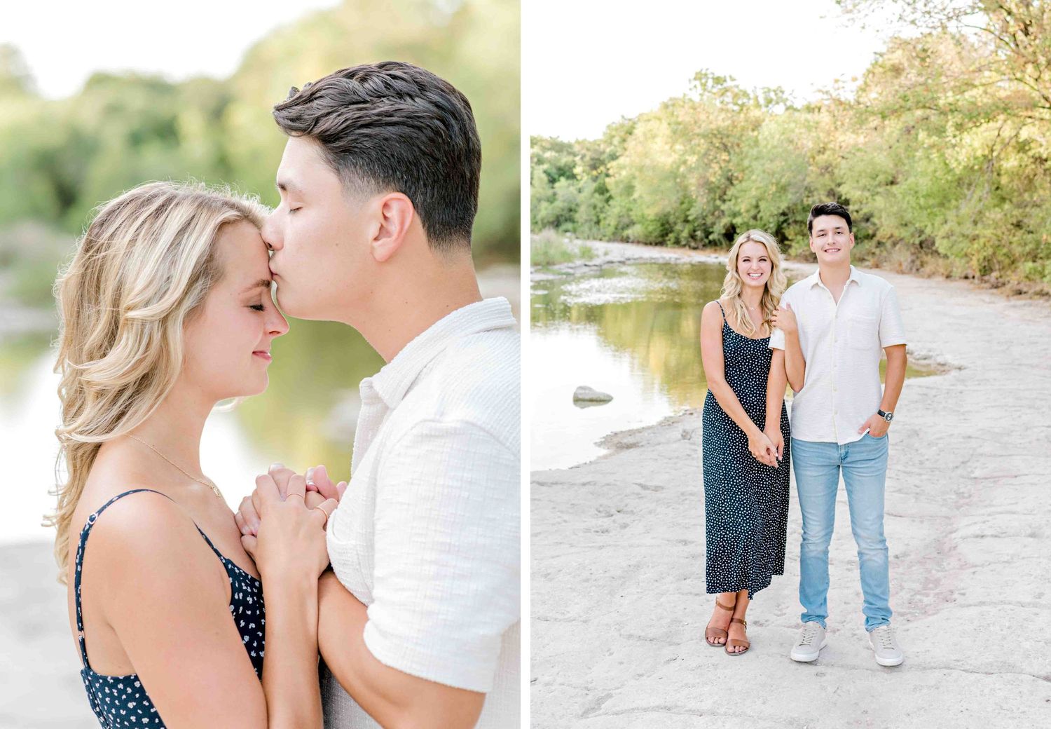 Romantic couple photoshoot in a sunny outdoor setting with soft lighting and natural backdrop.