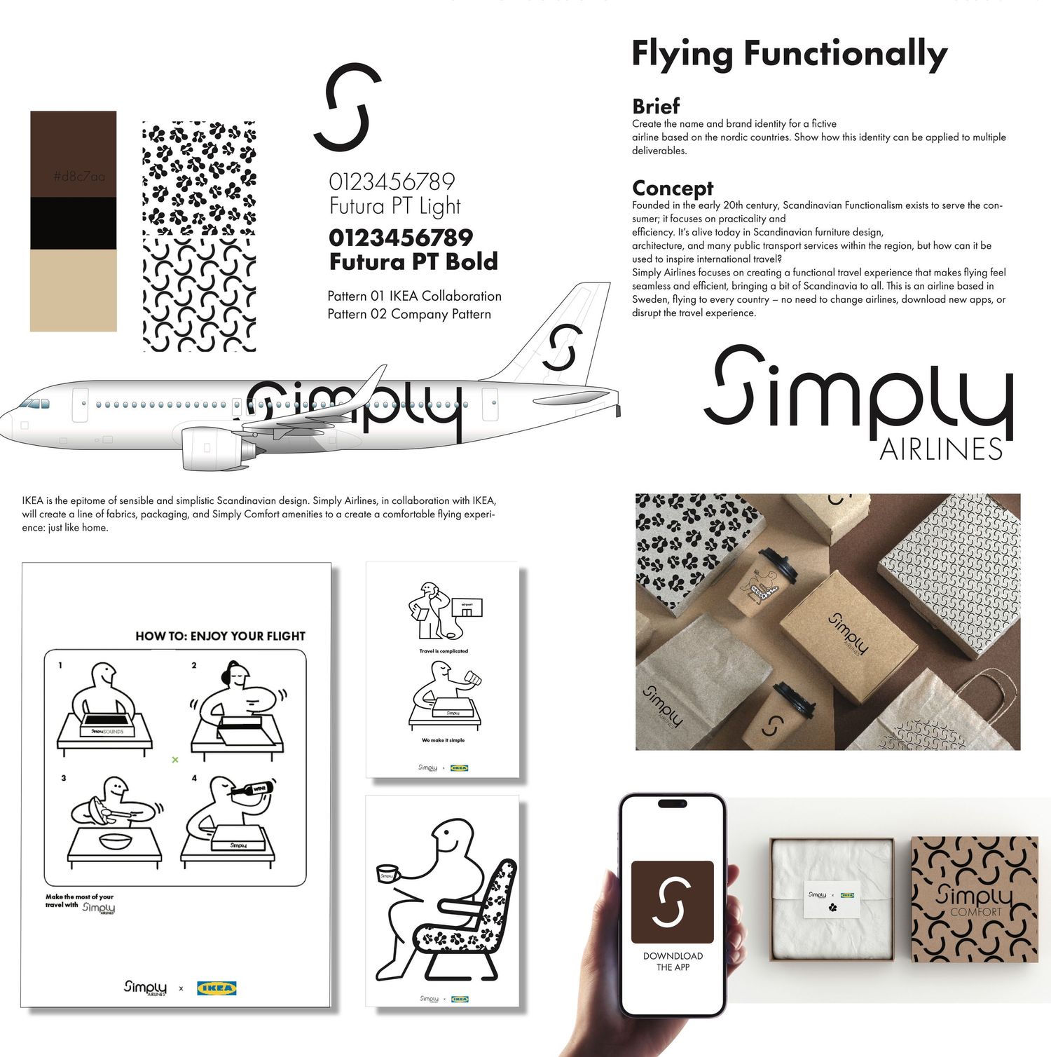 Brand identity mockup for Simply company showing various marketing materials and design elements.