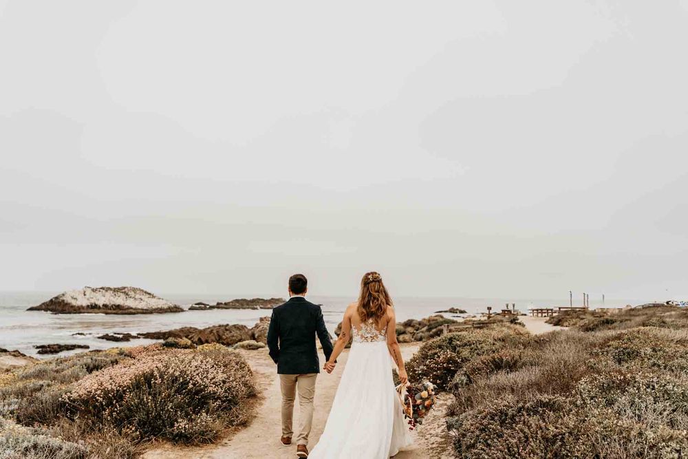 wedding couple walking