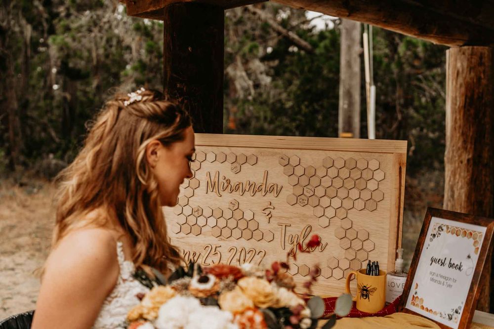 bride looking at decor
