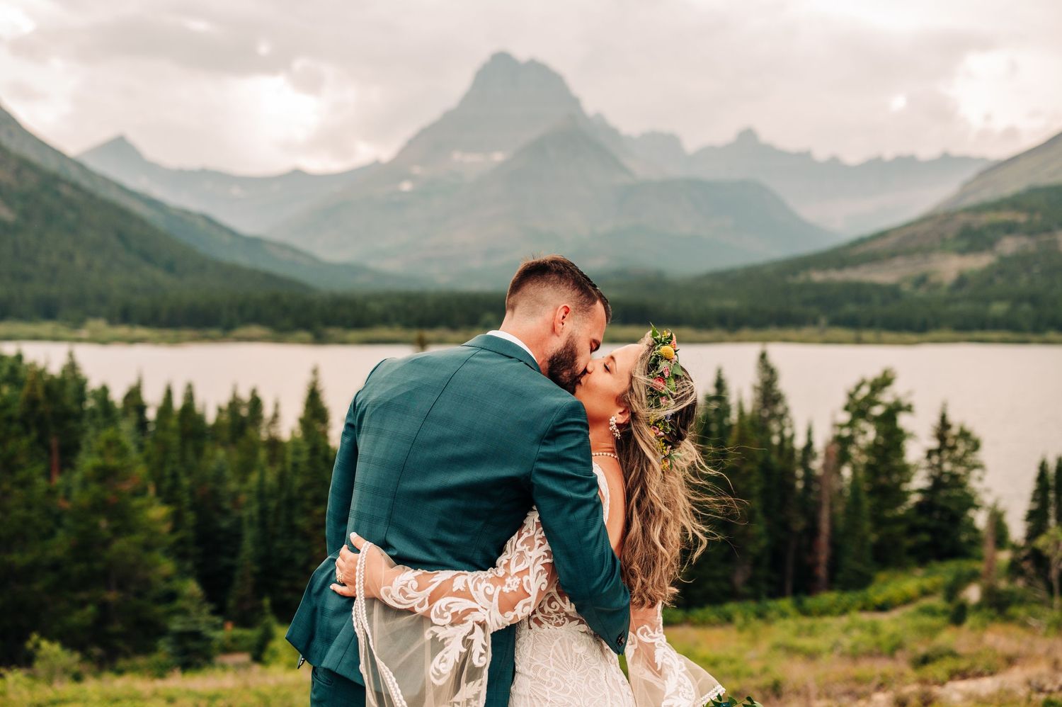 couple getting married at Many Glacier in glacier national park