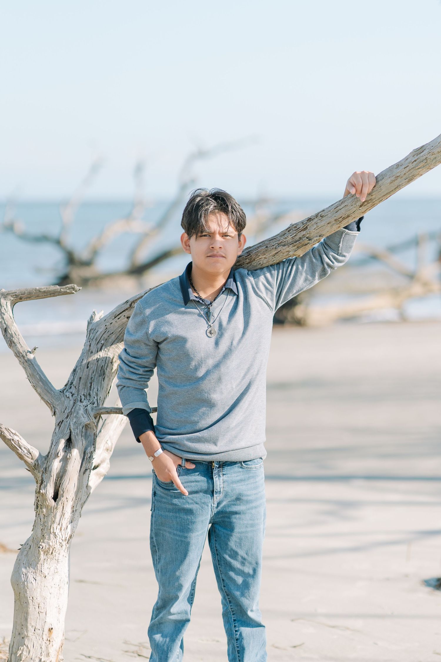 mens senior portrait driftwood