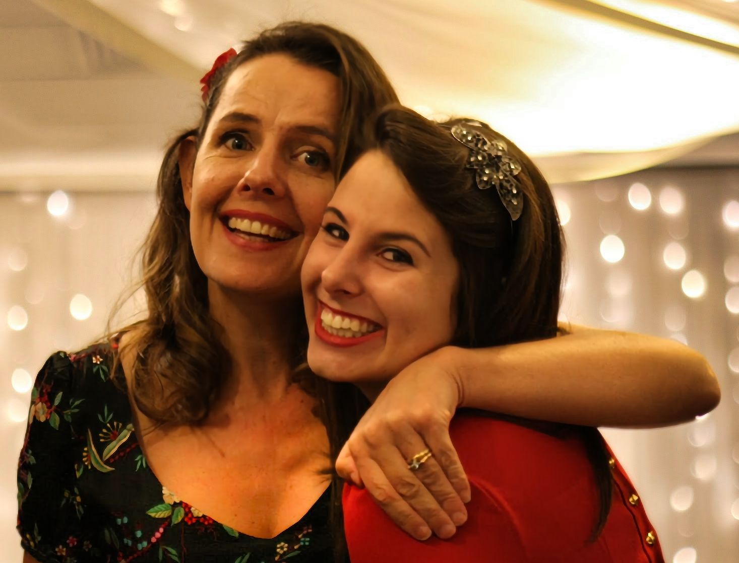 two young women hugging