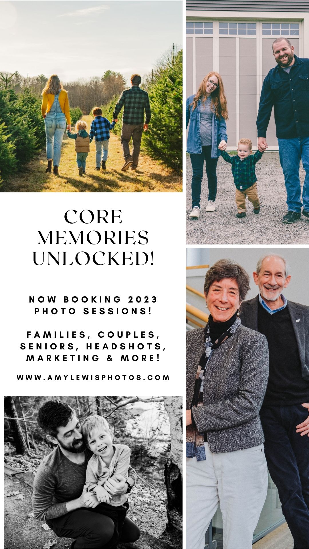 Information about family, couples, and headshot photography services in Brunswick, Maine.