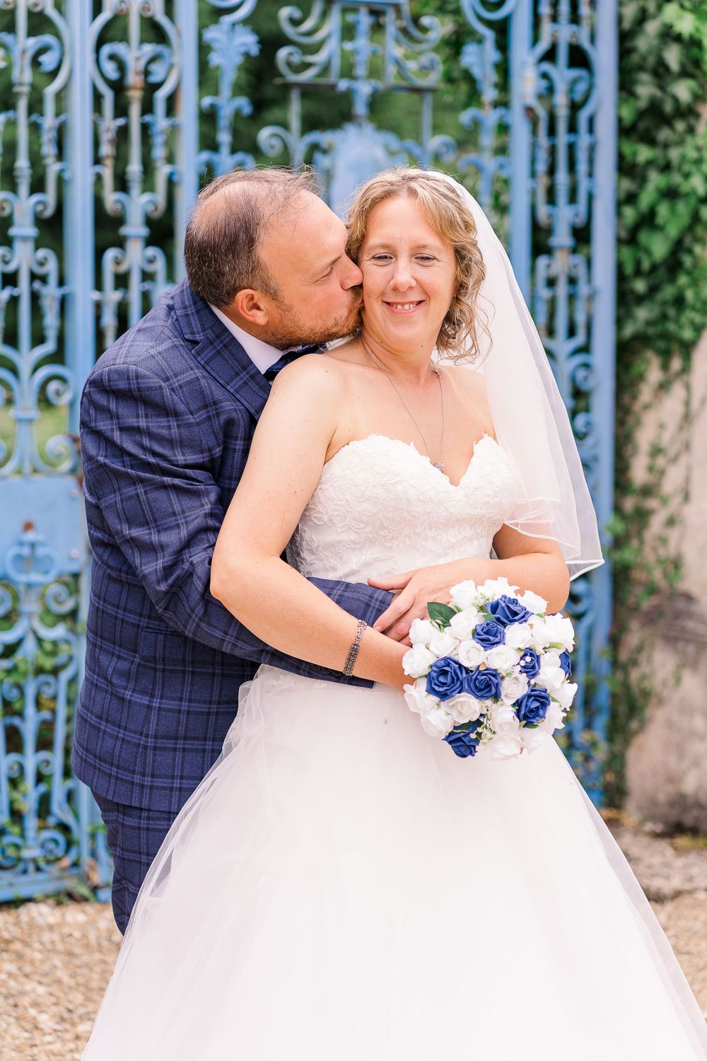 Rhinefield House Hotel summer wedding blue flowers