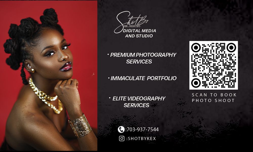 Stylish business card design for premium photography services with red and black color scheme.