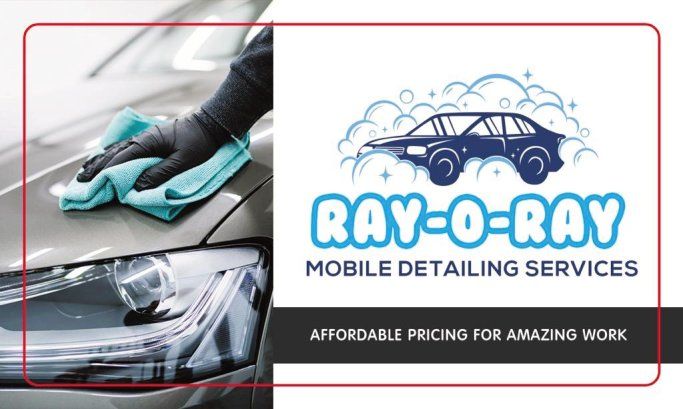 Mobile car detailing service banner showing various cleaning and detailing processes.