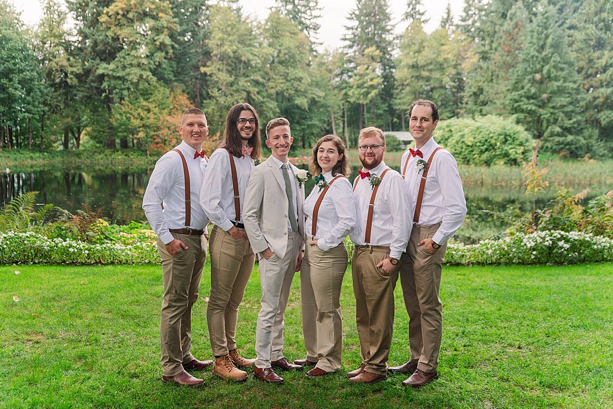 Wedding photography of groom and groomsmen at Bridal Veil Lakes Venue