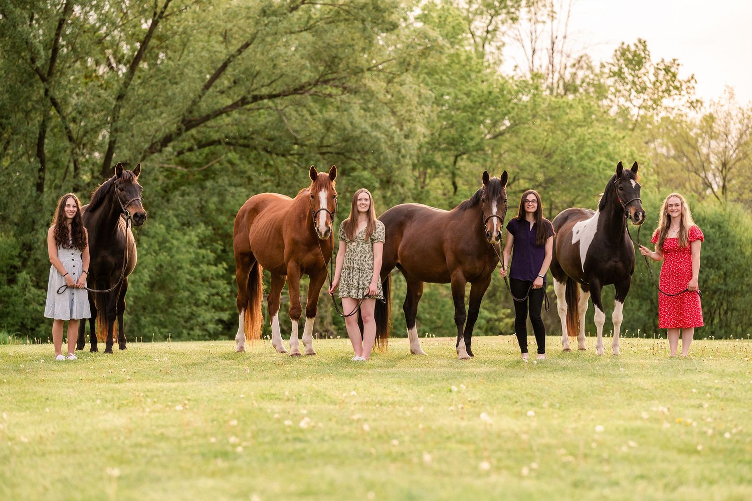 Group of four seniors with four unique horses