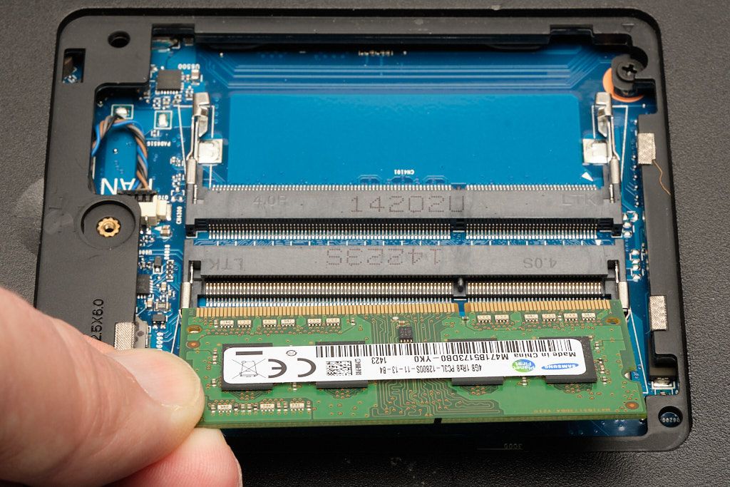 Inserting a typical laptop memory module