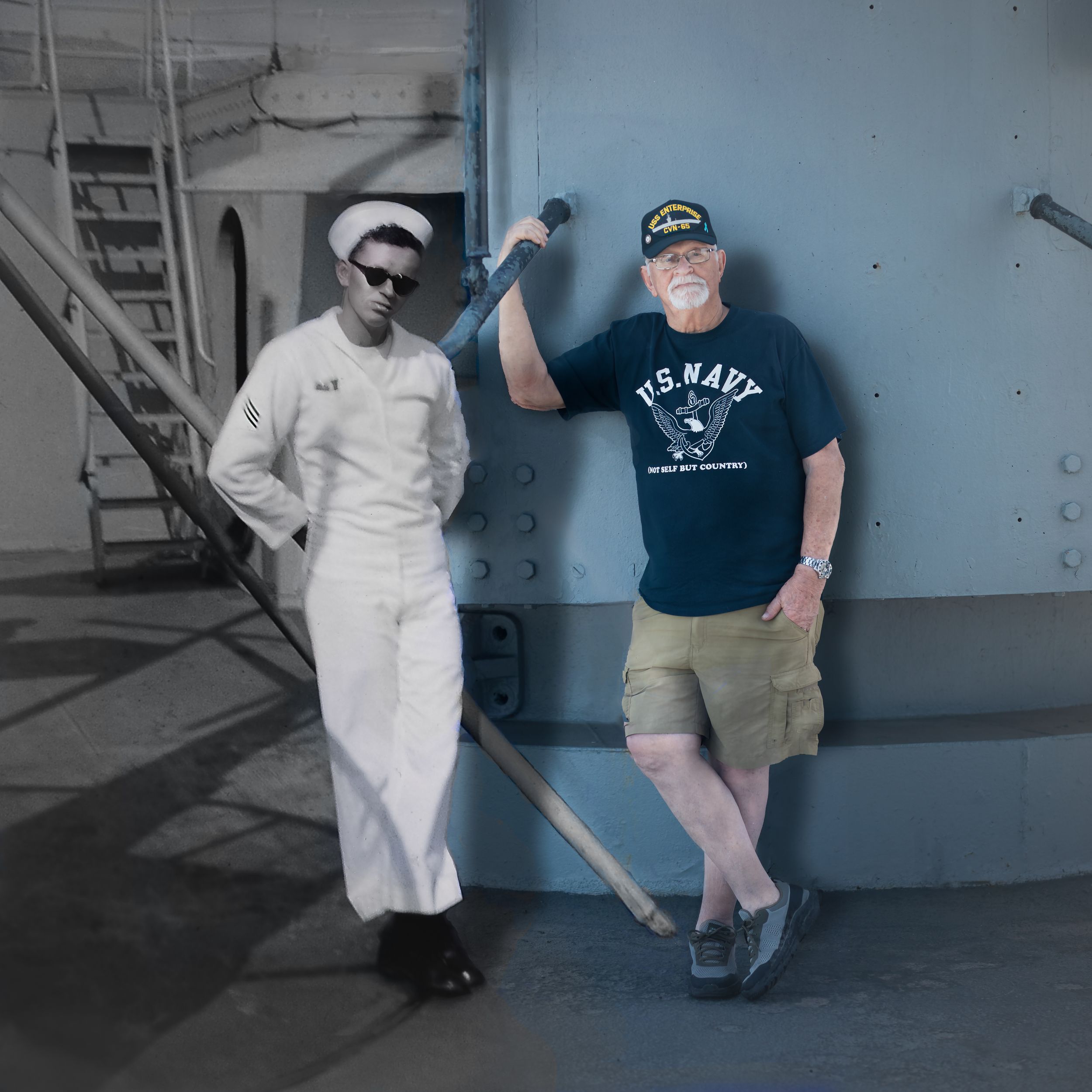 Composited Portrait of Same Sailer Sixty years Apart