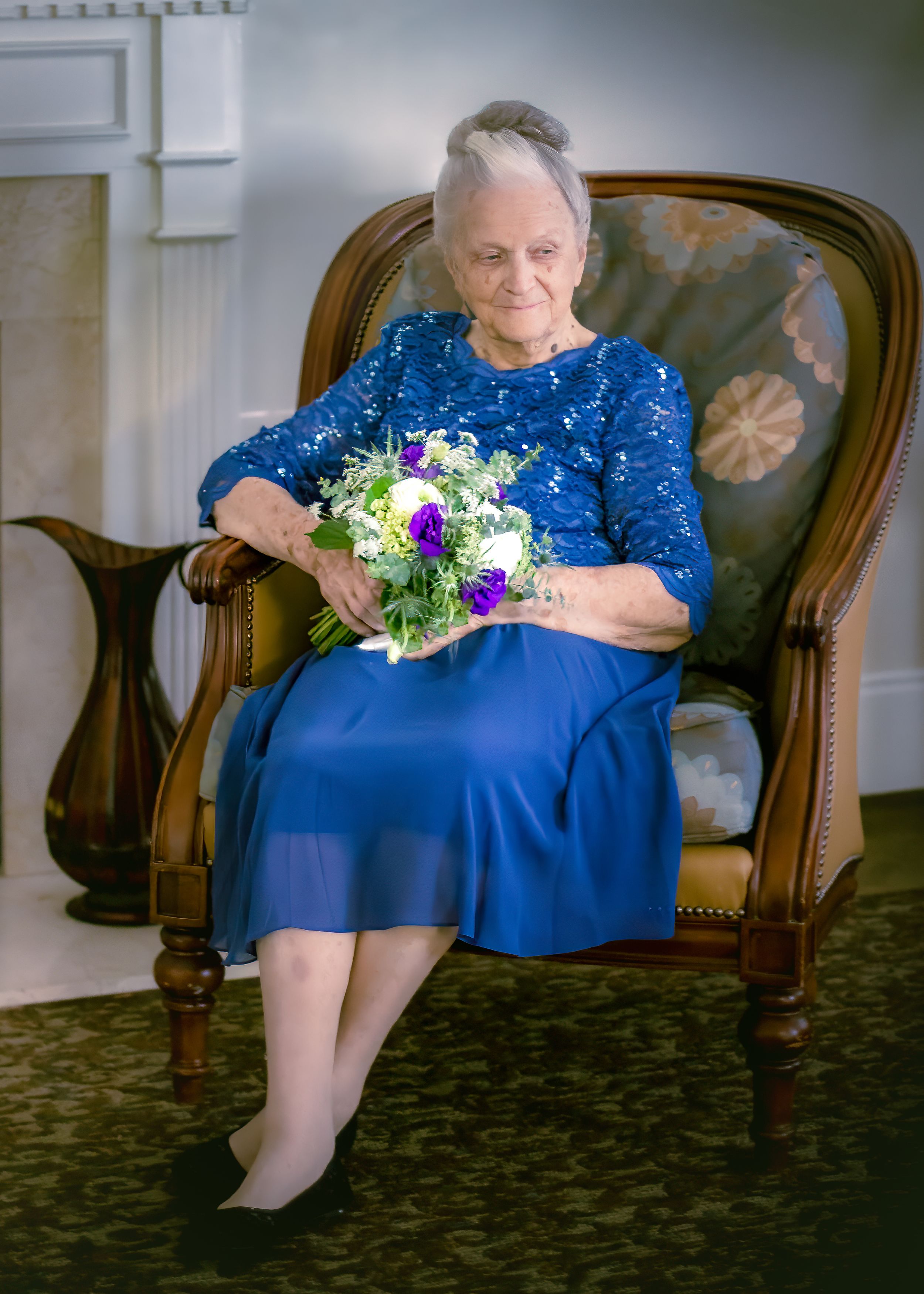 Portrait of Beloved Grandmother by Fireplace