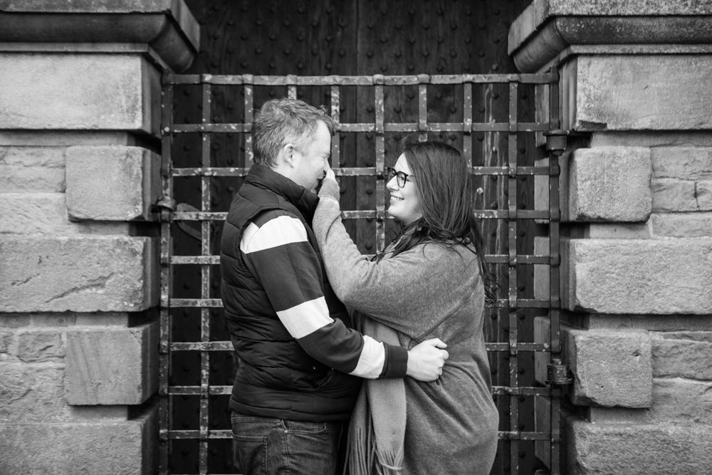 Couples engagement photography photoshoot in monochrome and black and white at Lyme Park, UK