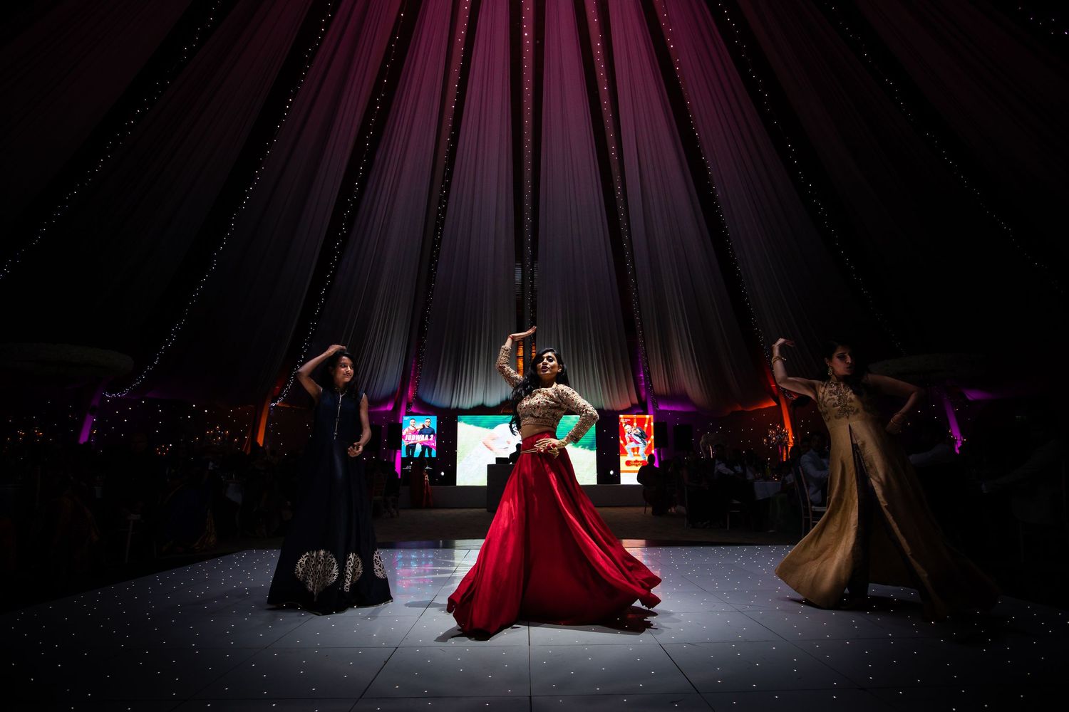 A enthralling family dance at Sunny & Nima's reception party at Copthorne Effingham Park, London