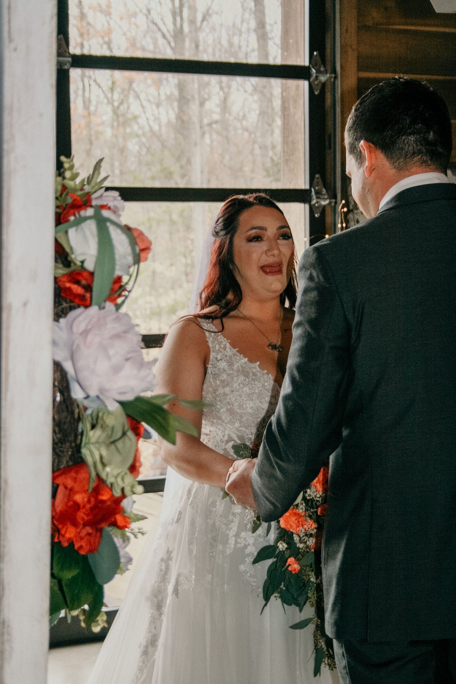 grooms' point of view during first look on their wedding day