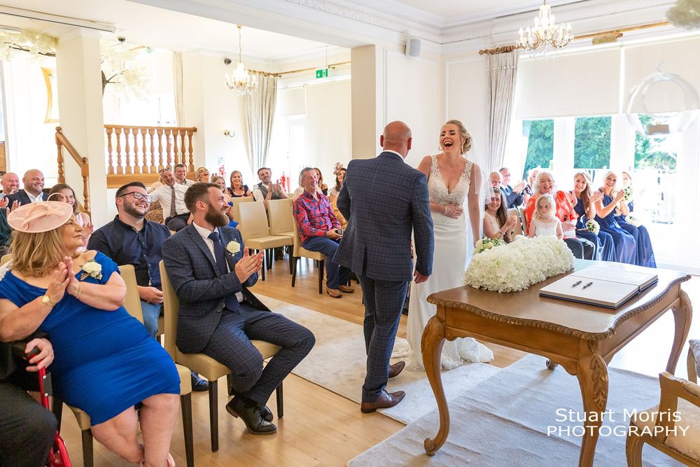 Wedding ceremony underway at west tower Aughton. Ormskirk wedding venue. Lancashire wedding photographer