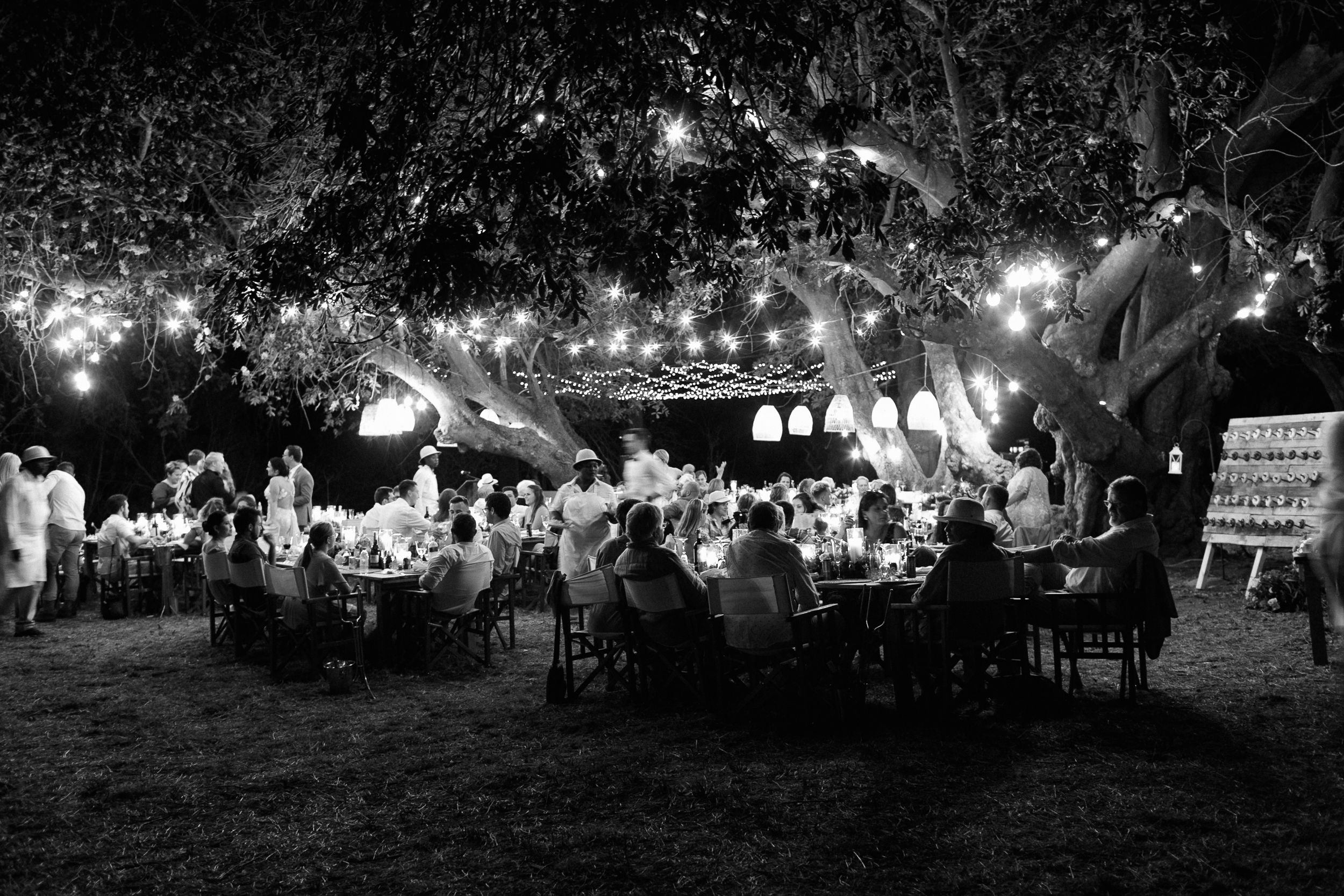 Starlit dry riverbed wedding reception in Letaba, Kruger National Park.