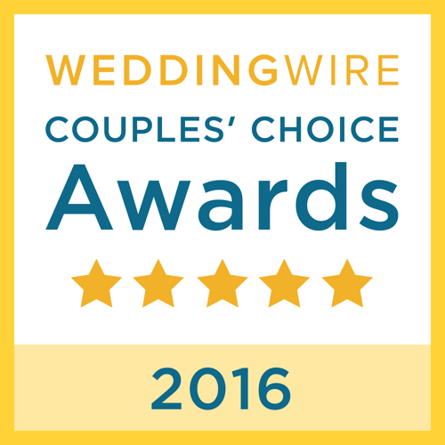 WeddingWire Couples Choice Awards logo with five gold stars for 2016 achievement.
