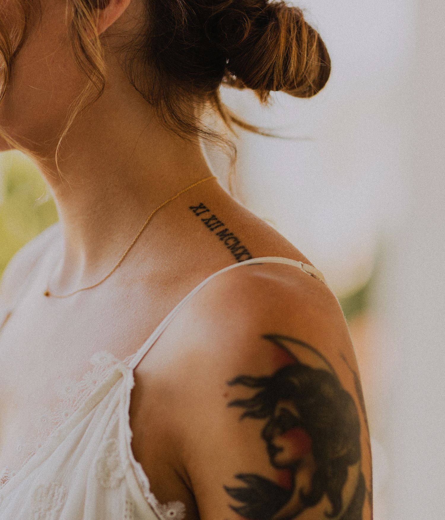 Bridal portrait detail of tattoo