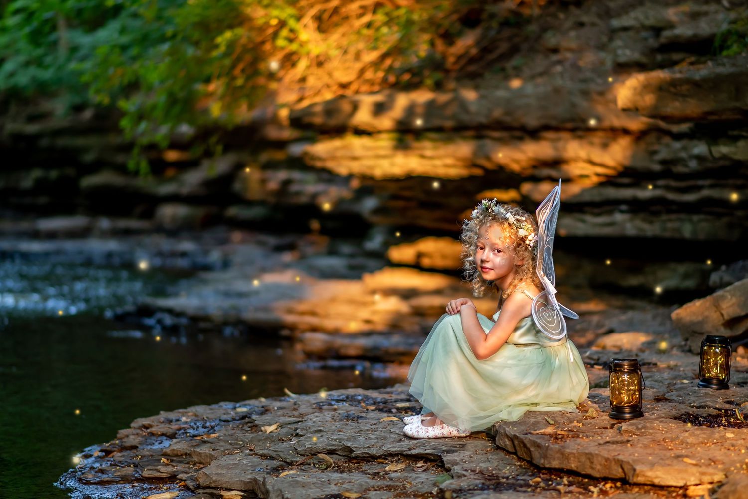 fairy girl child nature green glow golden sunset photo Oswego