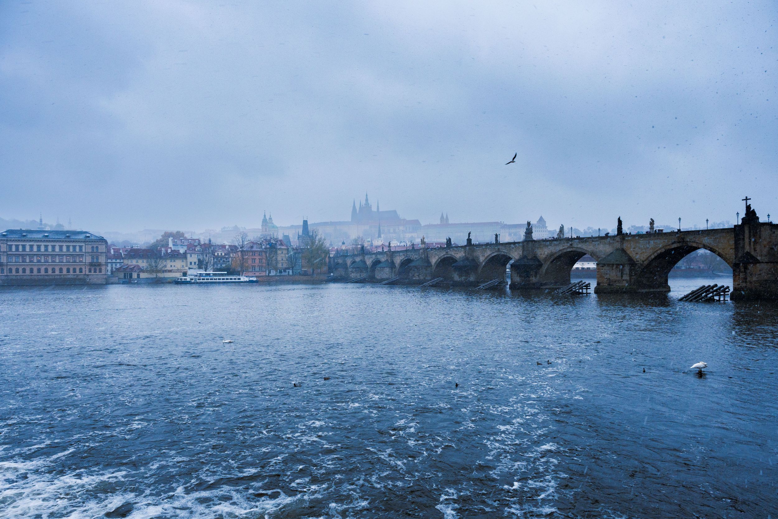 Prague Castle in Prague, Czech Republic on a winter day with snow