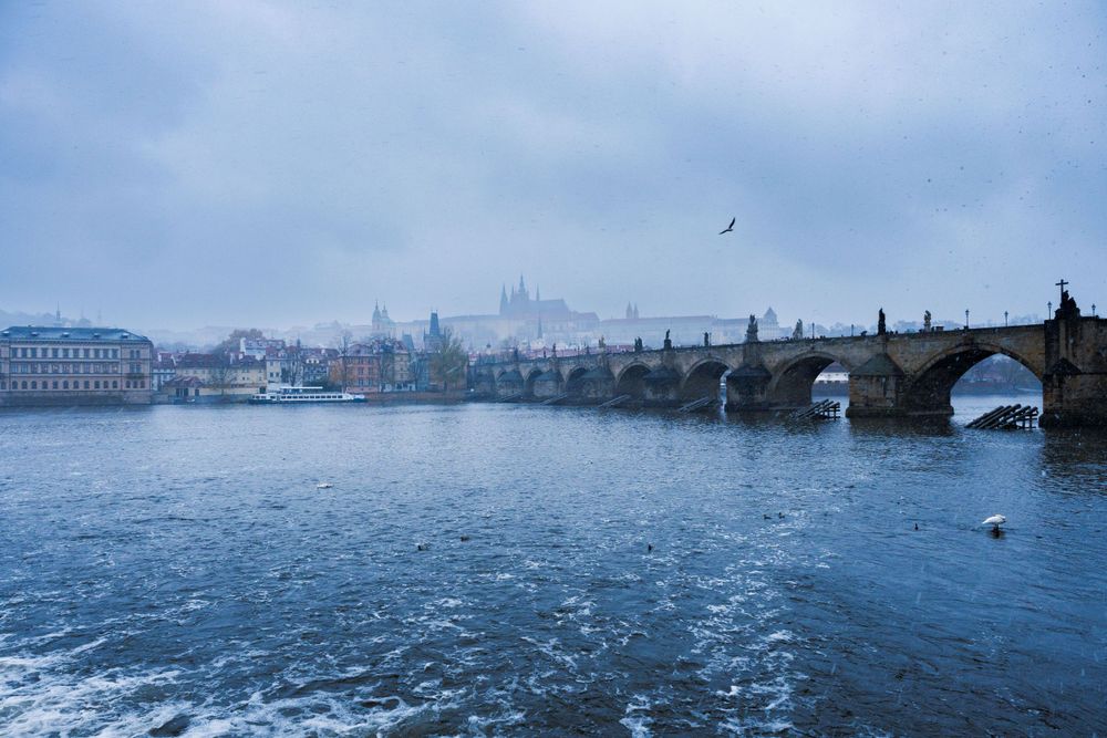Prague Castle in Prague, Czech Republic on a winter day with snow