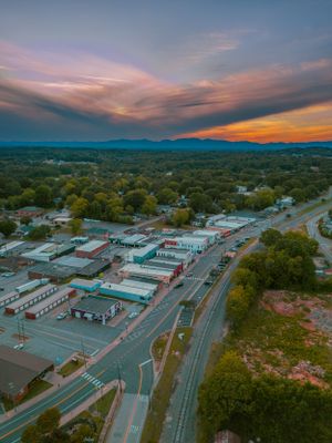 Drone Sunset of Inman, South Carolina showing Downtown