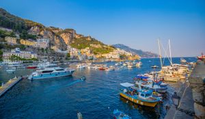 Positano, Italy with boats docked